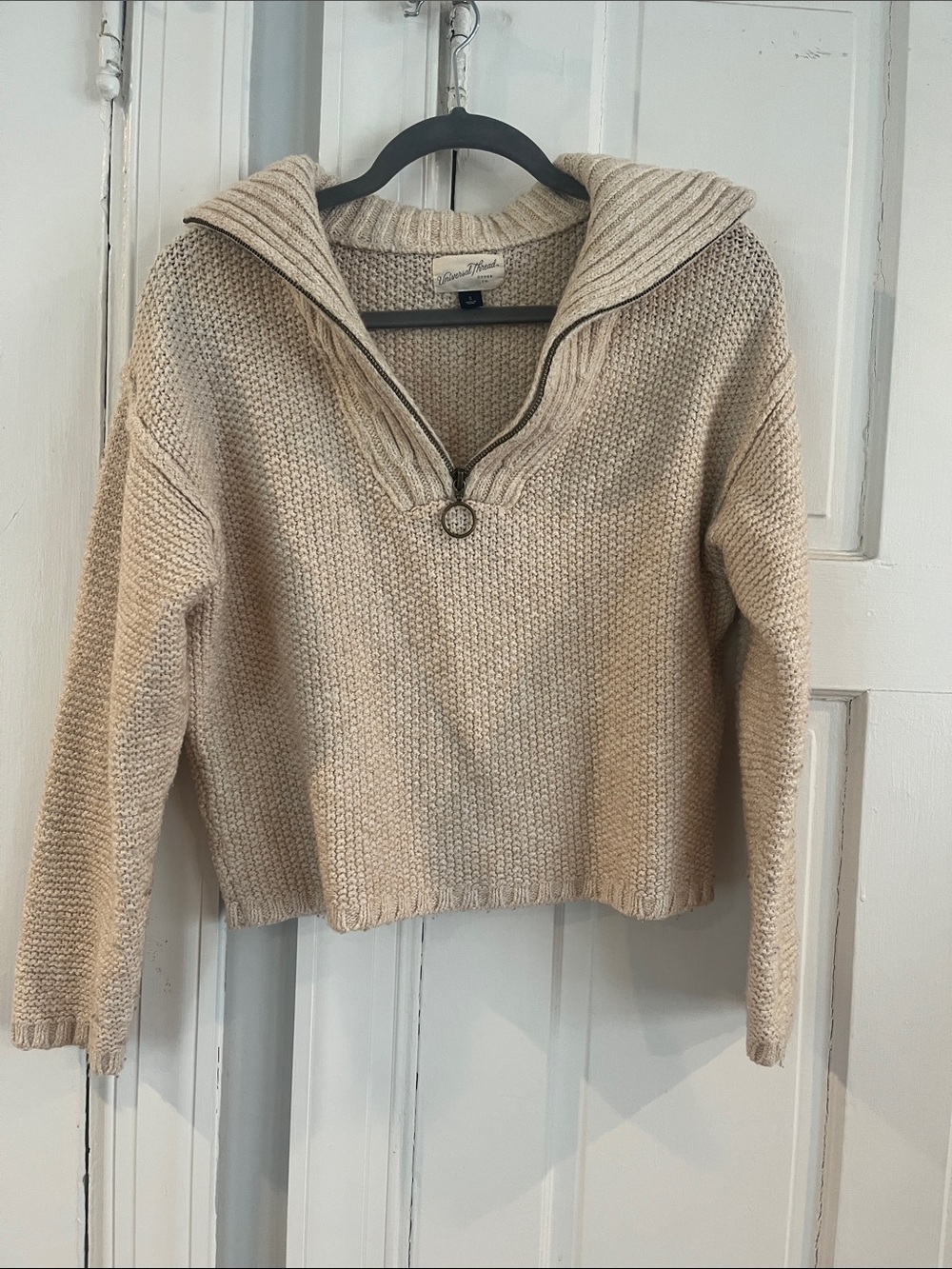 Universal Thread Beige Cropped Ribbed Half-Zip Turtleneck Sweater